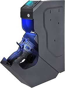 Gun Safe for Handgun, Biometric Bedside Pistol Drop Down Safe for Nightstand with Fingerprint, Passcode, Key Access for Night Stand, Desk, Vehicle Mounted