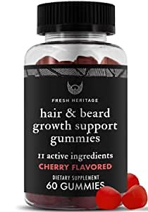 Fresh Heritage Beard Growth Gummies - 60 Count, Hair Vitamins for Men, Regrow and Stop Loss - Cherry Flavor