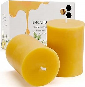 3x4 Inch 100% Natural Bee Waxs Pillar Candle 2Pack,120 Hours Long Burning,Pillar Candles Unscented Smokeless and Dripless for Home Decor,Party, Christmas