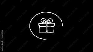 Gift icon sign or symbol animation. White Highlight Elements. Doodle loop animation. doodle style on transparent background. Jittery Artistic Motion. scribble seamless loop animation.