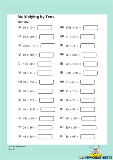 MULTIPLICATION BY TENS online exercise for