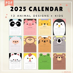 Printable Calendar 2025 for Kids Calendar 2025 Calendar Cute Calendar Homeschooler Calendar Printable Monthly Calendar Kids Animal Faces - Etsy