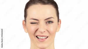 Young woman with an itch on her nose twitching, followed by a wink