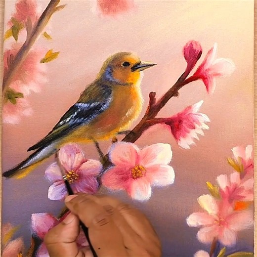 48K views · 1.1K reactions | Flower of Spring With Lovely Bird Artwork Painting #naturalpainting #flowerart #AcrylicPainting #springartwork | Zil Acrylic Painting | Facebook