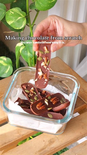 Nitya Hegde on Instagram: "Homemade chocolate from real Cacao beans 🍫✨ Roast → blend → flavour → pour → chill. The simplest bean-to-bar you can try! Would you make this at home?👇 #homemadechocolate #chocolatemaking #fromscratch"