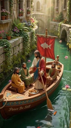 Jesus Paddles the Peaceful Canal | Serene Boat Ride with Disciples 🌸 #jesus #amen #amin # bible #god