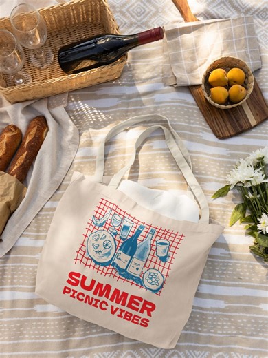 Large Cotton Canvas Picnic Tote Bag | Summer Beach Market Bag - Etsy