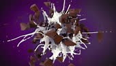 Tasty chocolate bursting in tasty milk in slow motion 4K