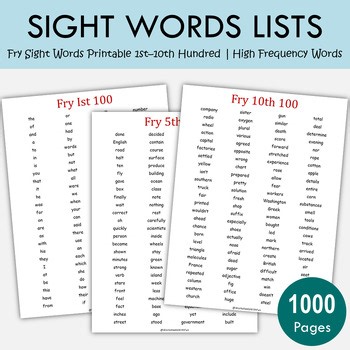 Fry Sight Words 1st–10th Hundred | 1,000 High-Frequency Words Printable, T-305