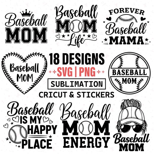 Baseball Mom SVG Bundle — 18 Designs (messy-bun, Retro & Script) | SVG   PNG for Cricut, Sublimation Instant Download - Etsy