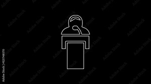 White line Gives lecture icon isolated on black background. Stand near podium. Speak into microphone. The speaker lectures and gestures. 4K Video motion graphic animation