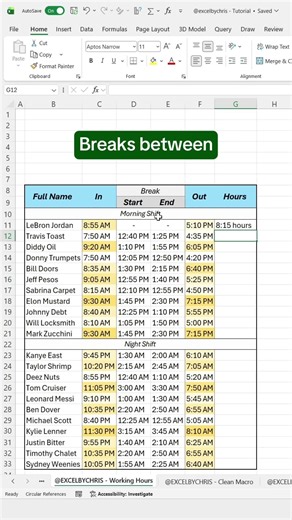 How to calculate working hours with breaks in Excel! #excel #employeeengagement #spreadsheet