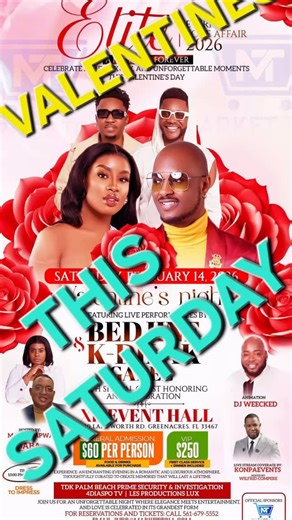 Paz Touchedouce on Instagram: "🌹✨ THIS SATURDAY — The Ultimate Valentine’s Affair! ✨🌹 Love is in the air… and so is the vibe! 💃🏽🕺🏽 Celebrate Valentine’s Day in style at an elegant night filled with live performances, great music, romance, and unforgettable moments. 📅 Saturday, February 14, 2026 📍 LA Event Hall – 5900 Lake Worth Rd, Greenacres, FL 33467 🎤 Live performances by incredible artists 🎧 Music & animation by DJ Weecked 🎥 Live stream coverage so you don’t miss a moment 🎟 Gener
