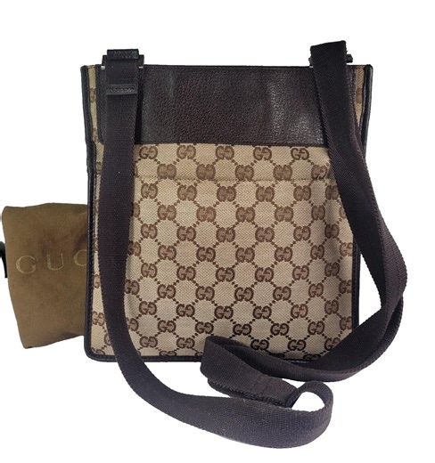 Gucci Vintage GG Monogram Web Messenger Crossbody Bag | Brown Canvas & Leather - Etsy