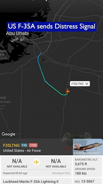 US F-35A Declares Emergency Over UAE - Sends 7700 Distress Signal!!