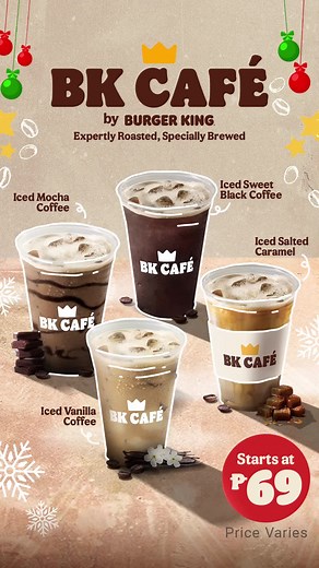 🎁🎄 Fa la la fall in love with BK Cafe's rich and roasty coffee goodness, available in Vanilla, Sweet Black, Roast, and Salted Caramel. Order now via the BK App! 😋👍