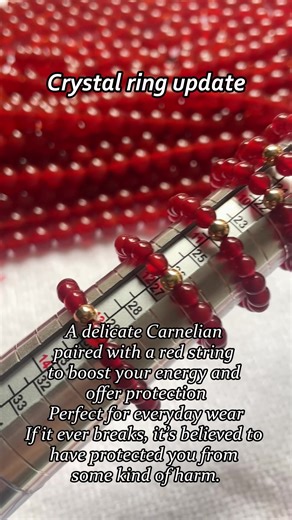 A delicate Carnelian paired with a red string boosts your energy and offers protection. #carnelian #redstring #crystalring #energyprotection #spiritualjewelry X.