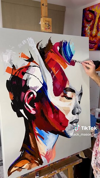 The latest painting in my abstract portrait series. #abstractportrait #paletteknifeart #beautifulbizarre #art #artwork #paletteknifepainting #texturedart #acrylicportrait #acrylicportrait #tiktokartist #share_paintings #kunst #acrylicart #malerei #painting #portraitart