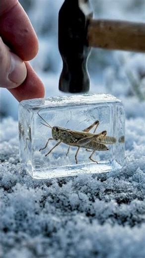 Grasshopper Frozen for Days... Still Alive? ❄️ #nature #Viralanimals #insects