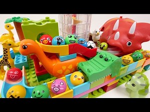 Satisfying Building Blocks Marble Run Dinosaur Triceratops Course