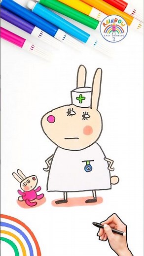 Draw Peppa Pig Rabbits | Draw Peppa Angry Mummy Rabbit 🌈🐰 #peppapig #shorts #baby #forkids #angry