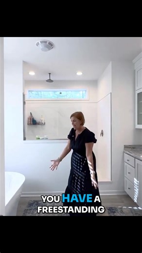 This amazing primary bath features tons of cabinetry and countertops. Cabinets go all the way to the ceiling. There is also a freestanding soaker tub and a walk-in tile shower with bench seating. Have you ever seen a bathroom like this? 349 Fifty Lakes Drive (MLS# 100534128) LP: $440,000 #SouthportNC #primarybath #bathroomdesign #homerenovation #luxuryhomes #bathroomremodel | The Cameron Team at Coldwell Banker