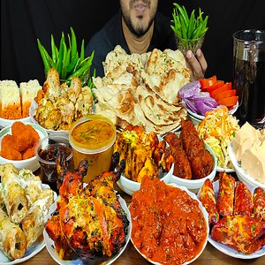 614K views · 10K reactions | Eating Huge Kaebab's Platter- Beef sheek, Chicken Sheek, Chicken Malai Kabab, Chicken Tikka, Tandoori Mushroom, Paneer Tikka, Dal Tarka, Chicken Curry, Chicken Fry, Doi, Sweet, Chilli, Salad With Naan  | Eating Express | Facebook