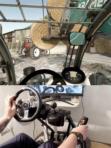 Kramer KT 407 telehandler loading bales Thrustmaster Farmstick Steering Wheel #dkgc #fs25 #kramer