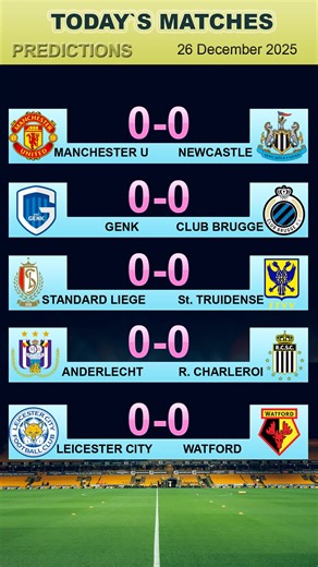 🔥 Top Football Predictions – Weekend Matchday Action! Get ready for another exciting round of football with accurate match predictions and score insights! In the Premier League, we break down the big clash Manchester United-Newcastle. Belgium brings intense battles with Genk-Club Brugge, Standard Liege-Sint-Truiden and Anderlecht-Charleroi. Plus, don’t miss the Championship showdown between Leicester City-Watford. ⚽️ Fast analysis, bold predictions, and smart football insights — perfect for qui