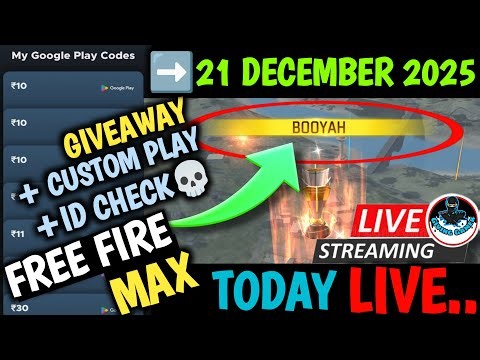 21 December Live Giveaway Custom Gameplay Free Fire Max| Redeem Code Giveaway FF MAX Live & Gameplay