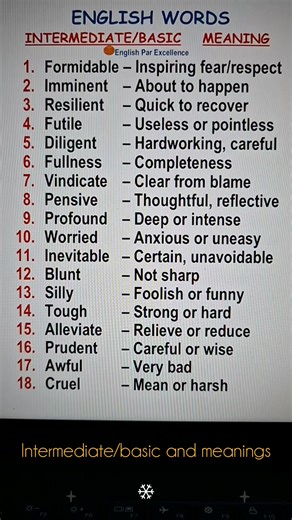 Intermediate/basic words & meanings.💯🙂 #english #education #fblifestyle #englishlanguage #englishvocabulary | English Par Excellence