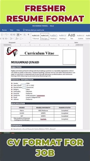 Simple CV Format for Job | Professional Resume Template