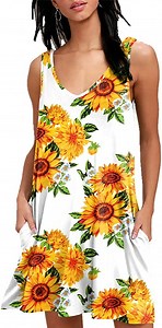 PPYOUNG Women's Summer Casual V Neck T Shirt Dresses Simple Tank Vest Dress Beach Cover up - Walmart.com