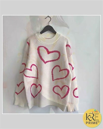 KRE Prime Women Heart Pattern Long Sleeve Sweater