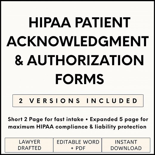 HIPAA Consent & Privacy Acknowledgment Form | Editable Patient Authorization Template for Medical Practices (PDF) - Etsy