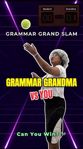 Serve. Smash. Grammar! 🎾📚 Think you can keep up with Grammar Grandma? Rally your way through tricky grammar questions and see if you can win the Grammar Grandma Grand Slam. Game on! 👵🎾 #GrammarGrandma #GrammarChallenge #LearnEnglish #EnglishTips #TikTokEducation