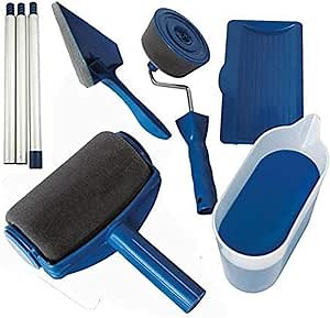 Paint Roller Kit, Multifunctional Paint Runner Set Pro Roller Wall Brush Painting Room Handle Edger Flocked Tools Home Office Wall Printing Tool Set US Stock (6 Pack, Blue)