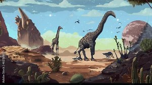 An animation showing a safari tour of alien wildlife on a distant planet, with pixel art details of the creatures and their habitats