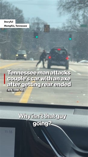 Wild video shows a man in Memphis, Tenn. repeatedly striking a couple’s car with an ax following a rear-end collision on Feb. 22. | New York Post