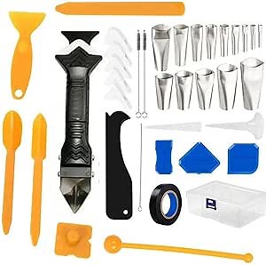 37Pcs Caulking Tool Kit，3 in 1 Caulk Remover Tool，Reusable Grout Removal Tool Suits，Ldeal for Kitchen, Bathroom, and Window Sealing