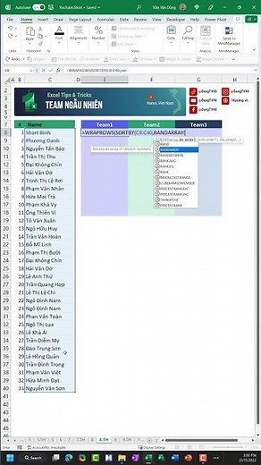 Cách phân chia NHÓM NGẪU NHIÊN trong Excel CỰC HAY #shorts