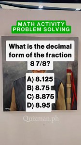 Math Activity 787 #mathematics #mathchallenge #MathSkills #maths #AFFSAT #civilserviceexam #civilservice #learning #brainpower #BrainTeaserFun #fbyシvideo #fbreelsfypシ゚viralfbreelsfypシ゚viral #millionaire #fbyシvideo #follow #followforfollowback #followerseveryonehighlights | 𝚀𝚞𝚒𝚣𝚖𝚊𝚗.𝚙𝚑 𝟸.𝟶