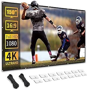 Portable Projector Screen, 150 inch, 16:9, Outdoor Projector Screen, Front and Rear Projection Screen, Foldable, Ironable and Washable, Idea for Home Cinema, Business, Backyard Party, Game.