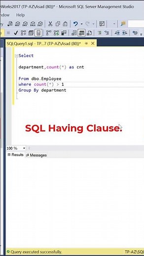 #SQL Having Clause Example. #datascience #programming #coding #sqltutorial