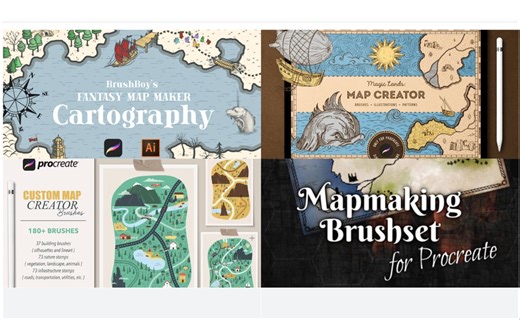 【Procreate】地图合集！4款关于地图制作的笔刷 & 6本关于地图艺术的电子书分享