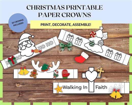 Christmas Printable Paper Crown for Kids, DIY Holiday Party Hat, Santa & Reindeer Crown Template, Christmas Dress up Craft - Etsy