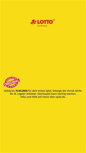 Jetzt bei Lotto Brandenburg: 💸 5 Euro Start-Rabatt holen! Einfach auf lotto-brandenburg.de registrieren und Code "META26" eingeben. | Lotto Brandenburg