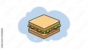 4K video Food Footage with Sandwich Illustration. 4k video animated with Sandwich for know Healthy Food, Fast Food or Junk Food