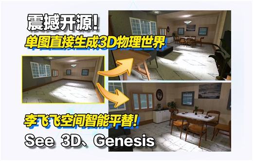 震撼开源！Genesis：AI物理世界引擎|单图转3d空间|李飞飞空间智能开源平替！|See 3D|Genie 2