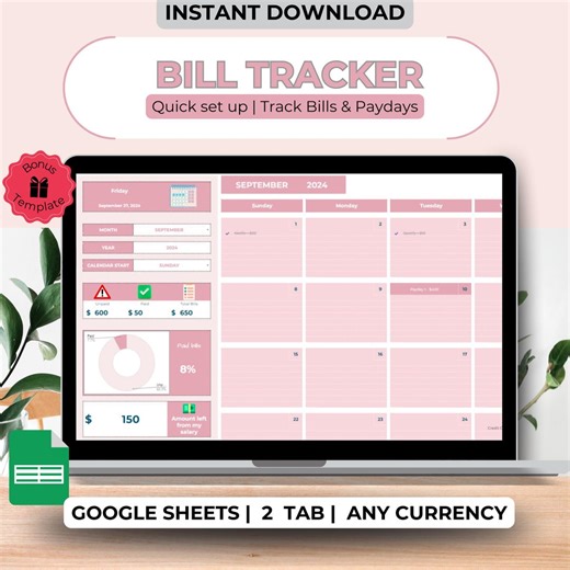 Bill Tracker Spreadsheet, Google Sheets Payment Calendar (digital Download) - Etsy